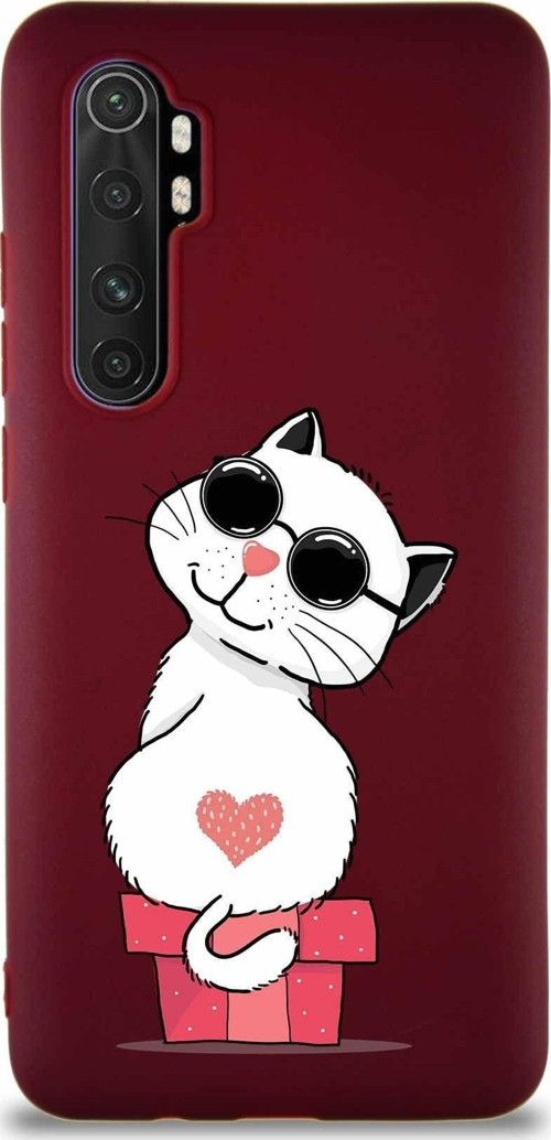 Xiaomi Mi Note 10 Lite Soft Premier Kapak Coolcat Tasarımlı Silikon Kılıf - Mürdüm
