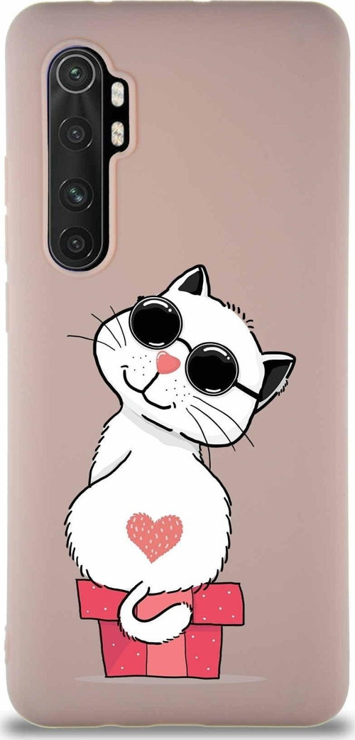 Xiaomi Mi Note 10 Lite Soft Premier Kapak Coolcat Tasarımlı Silikon Kılıf - Pudra