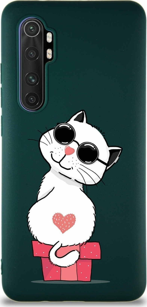 Xiaomi Mi Note 10 Lite Soft Premier Kapak Coolcat Tasarımlı Silikon Kılıf - Yeşil