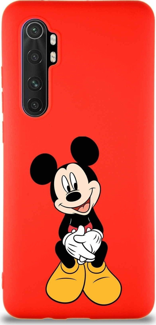 Xiaomi Mi Note 10 Lite Soft Premier Kapak Mickey Mouse-A Tasarımlı Silikon Kılıf - Kırmızı