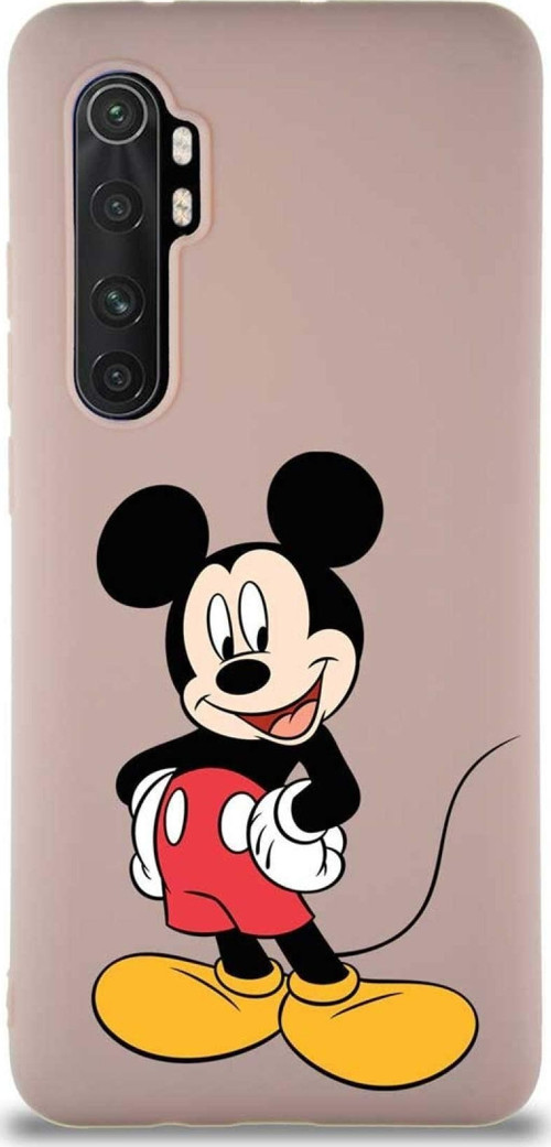 Xiaomi Mi Note 10 Lite Soft Premier Kapak Mickey Mouse-E Tasarımlı Silikon Kılıf - Pudra