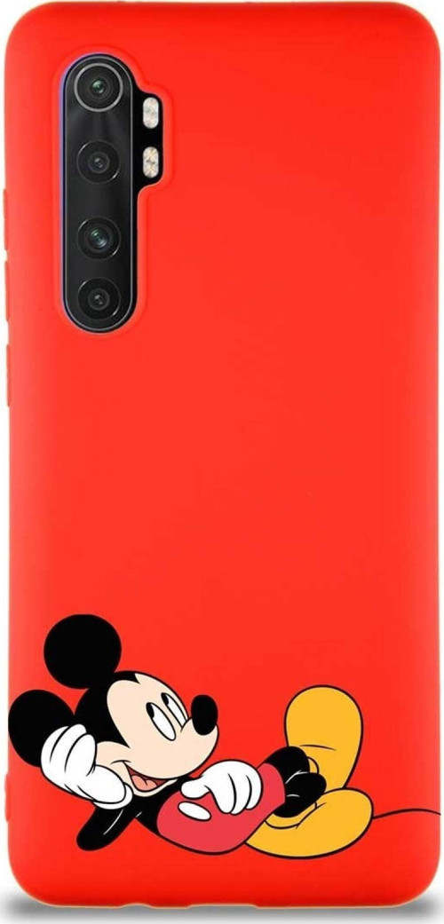 Xiaomi Mi Note 10 Lite Soft Premier Kapak Mickey Mouse-F Tasarımlı Silikon Kılıf - Kırmızı
