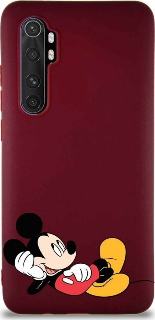 Xiaomi Mi Note 10 Lite Soft Premier Kapak Mickey Mouse-F Tasarımlı Silikon Kılıf - Mürdüm