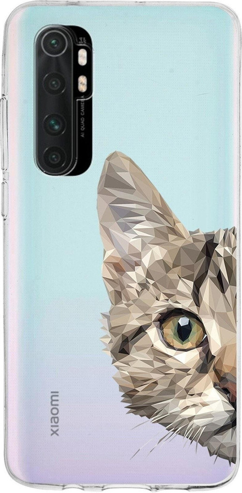 Xiaomi Mi Note 10 Lite Uyumlu Kapak Catface Tasarımlı Şeffaf Silikon Kılıf