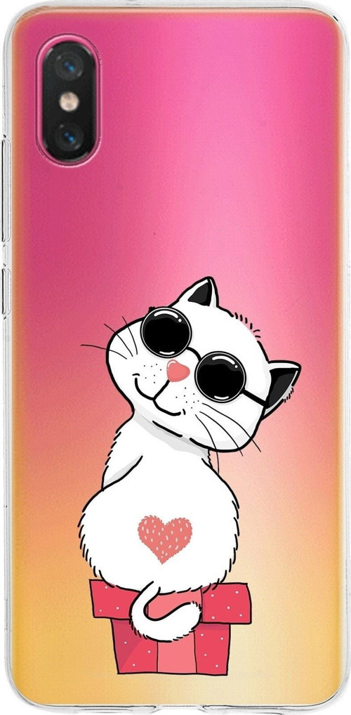 Xiaomi Mi 8 Pro Uyumlu Kapak Coolcat Tasarımlı Şeffaf Silikon Kılıf