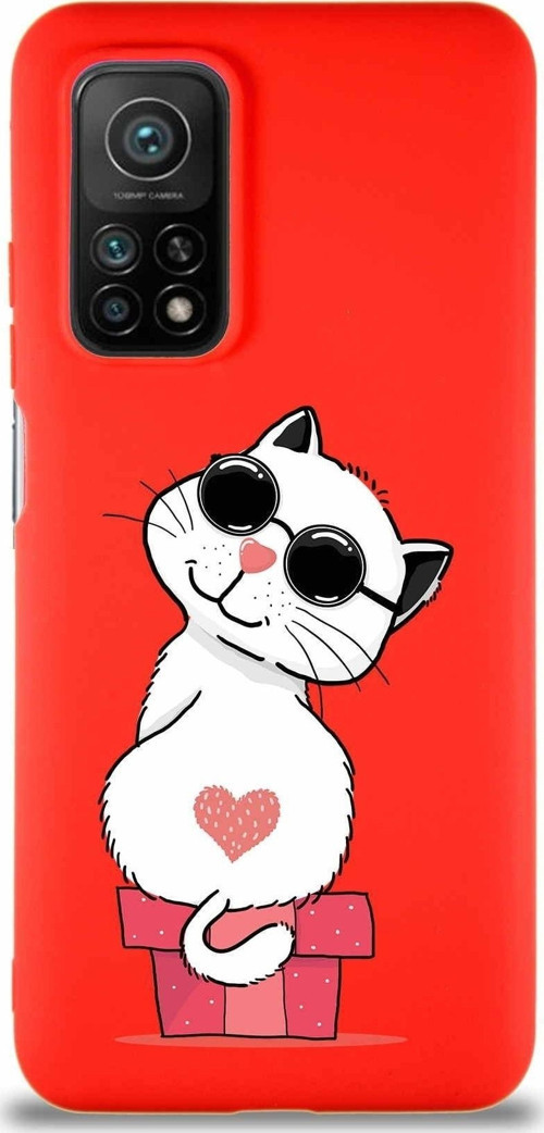 Xiaomi Mi 10T Pro Soft Premier Kapak Coolcat Tasarımlı Silikon Kılıf - Kırmızı