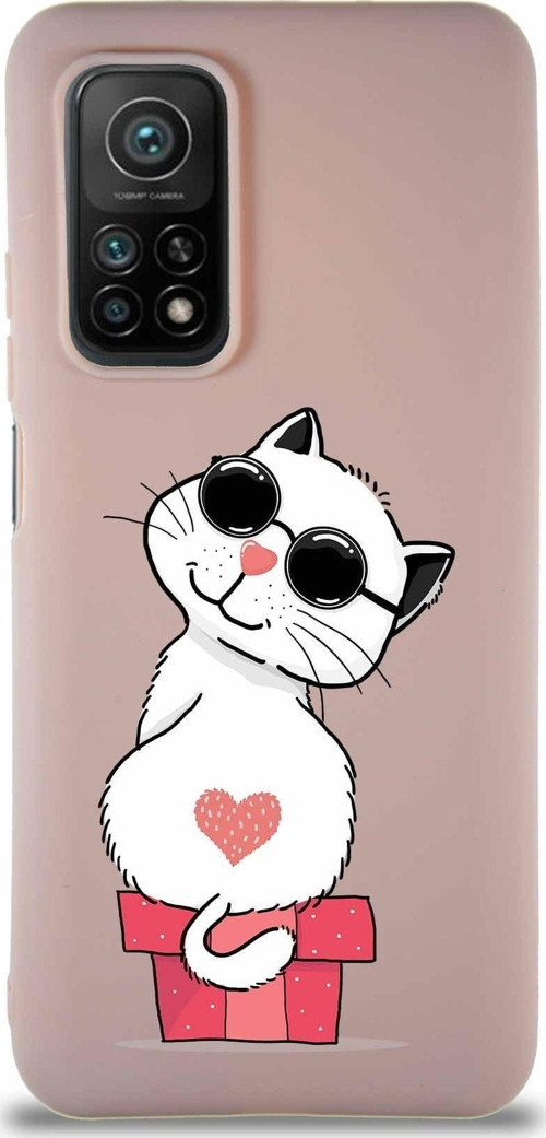 Xiaomi Mi 10T Pro Soft Premier Kapak Coolcat Tasarımlı Silikon Kılıf - Pudra