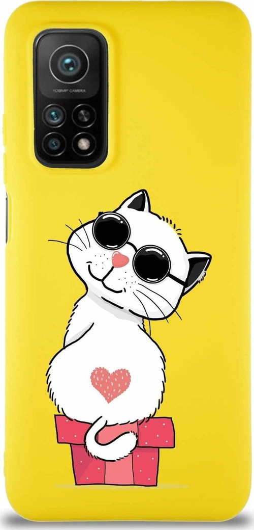 Xiaomi Mi 10T Pro Soft Premier Kapak Coolcat Tasarımlı Silikon Kılıf - Sarı