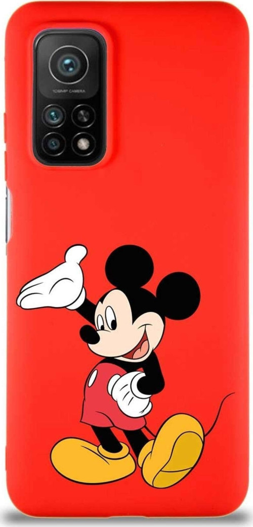 Xiaomi Mi 10T Pro Soft Premier Kapak Mickey Mouse-C Tasarımlı Silikon Kılıf - Kırmızı