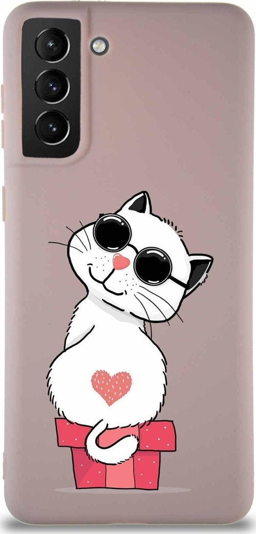 Samsung Galaxy S21 Plus Soft Premier Kapak Coolcat Tasarımlı Silikon Kılıf - Pudra