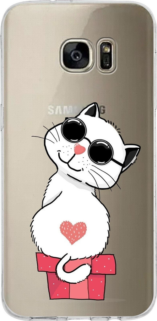 Samsung Galaxy S7 Edge Kapak Cool Cat Tasarımlı Şeffaf Silikon Kılıf