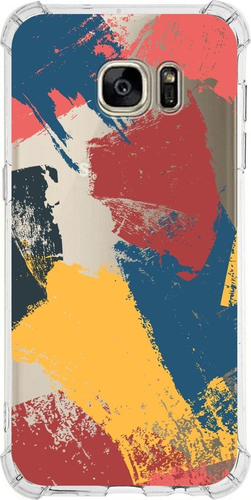 Samsung Galaxy S7 Edge Köşe Korumalı Antişok Kapak Brush Stroke Tasarımlı Şeffaf Silikon Kılıf