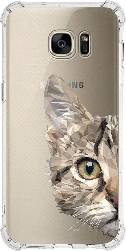 Samsung Galaxy S7 Edge Köşe Korumalı Antişok Kapak Catface Tasarımlı Şeffaf Silikon Kılıf