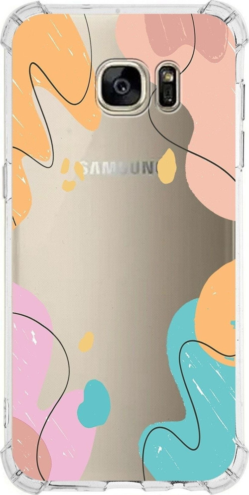 Samsung Galaxy S7 Edge Köşe Korumalı Antişok Kapak Karışık Renkler Tasarımlı Şeffaf Silikon Kılıf