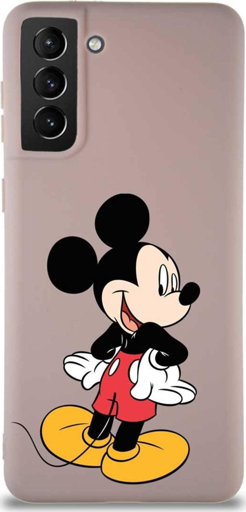 Samsung Galaxy S21 Plus Soft Premier Kapak Mickey Mouse-D Tasarımlı Silikon Kılıf - Pudra