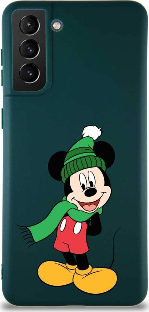 Samsung Galaxy S21 Plus Soft Premier Kapak Mickey Mouse-G Tasarımlı Silikon Kılıf - Yeşil