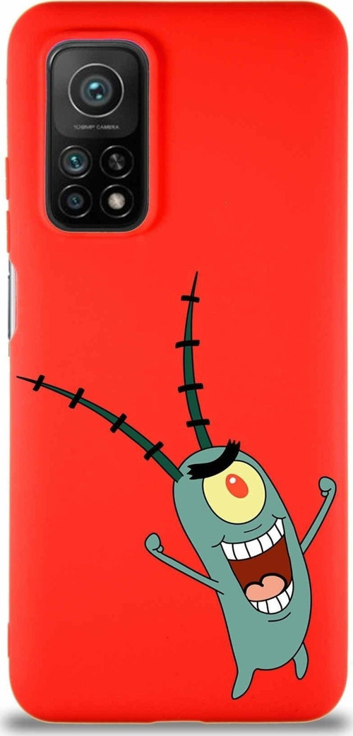 Xiaomi Mi 10T Soft Premier Kapak Plankton Tasarımlı Silikon Kılıf - Kırmızı