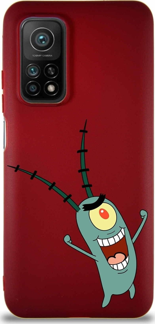 Xiaomi Mi 10T Soft Premier Kapak Plankton Tasarımlı Silikon Kılıf - Mürdüm