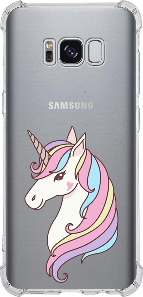 Samsung Galaxy S8 Köşe Korumalı Antişok Kapak Unicorn Tasarımlı Şeffaf Silikon Kılıf