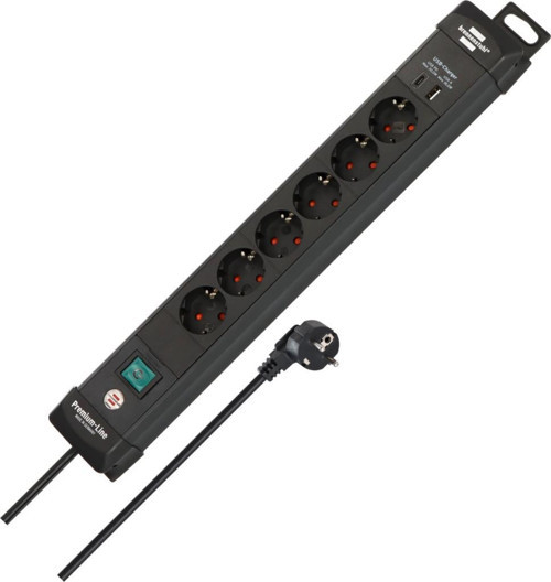 Brennenstuhl Premium-Line Serisi 6 Soketli USB-C 30W ve USB 18W Şarj Destekli 5 Yıl Garantili 3 Metre Uzatma Kablolu Pri
