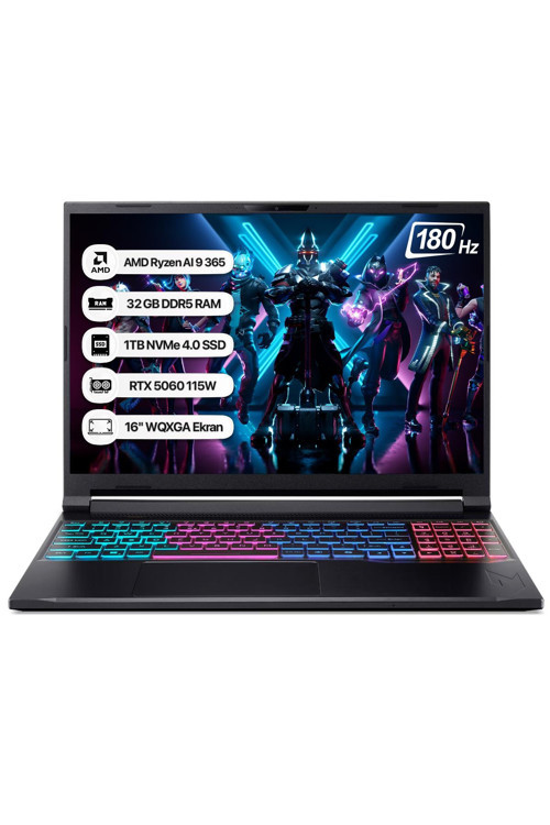 Nitro 16S NH.QXUEY.001-32 Ryzen AI 9 365 32GB 1TB SSD RTX5060-115W 180Hz 16 WQXGA Dos Taşınabilir Bilgisayar