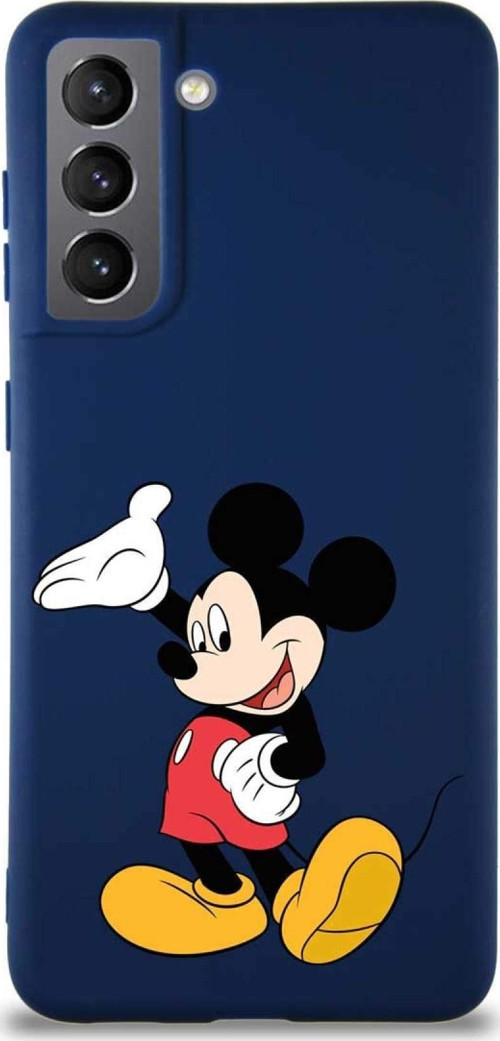 Samsung Galaxy S21 Soft Premier Kapak Mickey Mouse-C Tasarımlı Silikon Kılıf - Lacivert