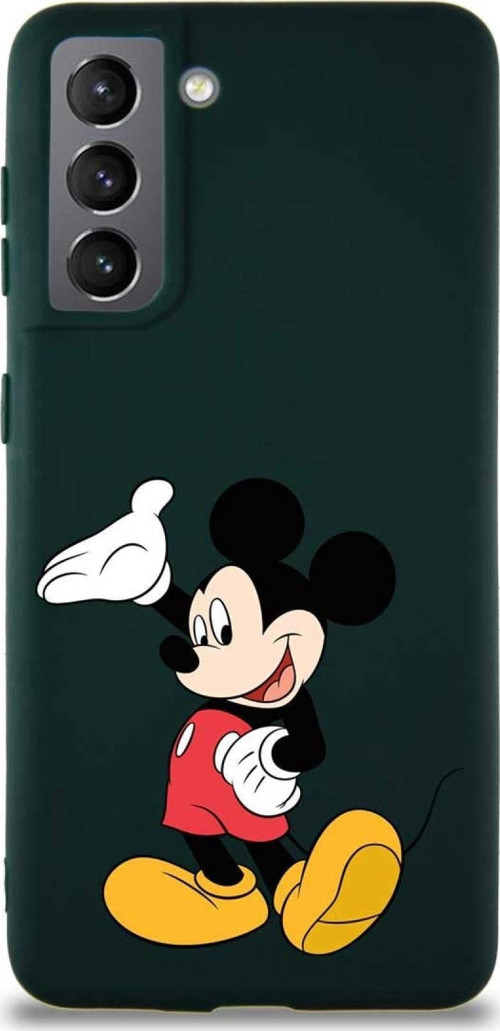 Samsung Galaxy S21 Soft Premier Kapak Mickey Mouse-C Tasarımlı Silikon Kılıf - Yeşil