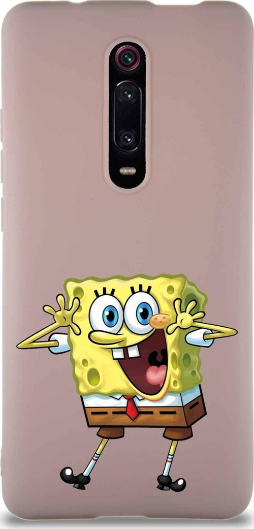 Xiaomi Mi 9T Pro Soft Premier Kapak Sünger Bob Tasarımlı Silikon Kılıf - Pudra