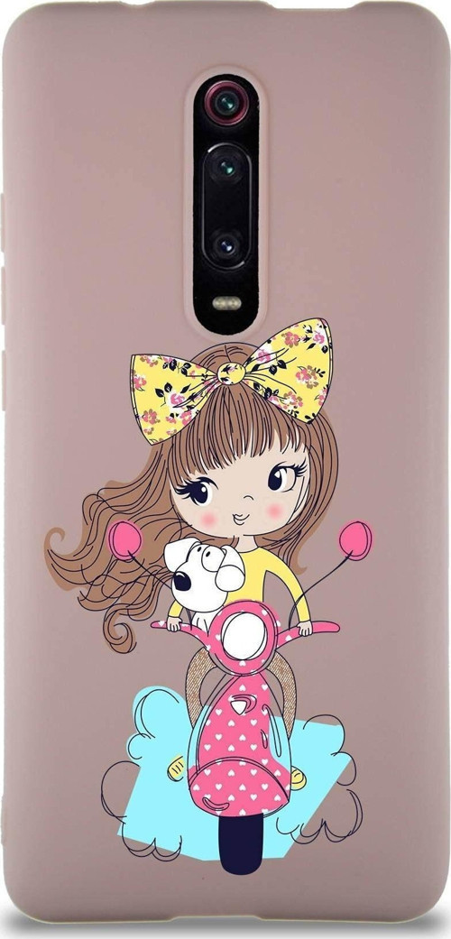 Xiaomi Mi 9T Pro Soft Premier Kapak Vespagirl Tasarımlı Silikon Kılıf - Pudra