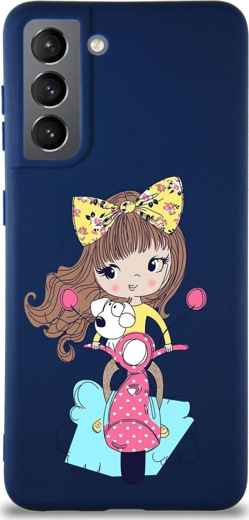 Samsung Galaxy S21 Soft Premier Kapak Vespagirl Tasarımlı Silikon Kılıf - Lacivert