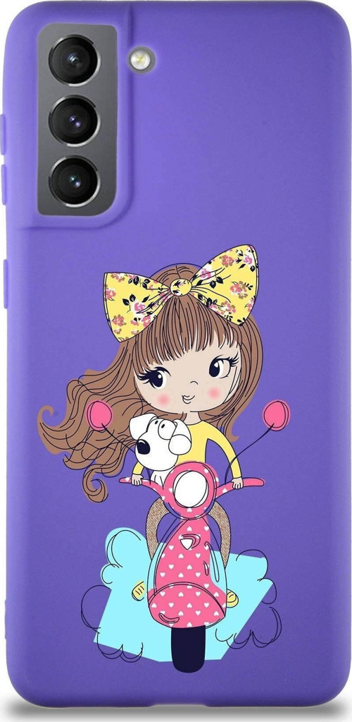 Samsung Galaxy S21 Soft Premier Kapak Vespagirl Tasarımlı Silikon Kılıf - Mor