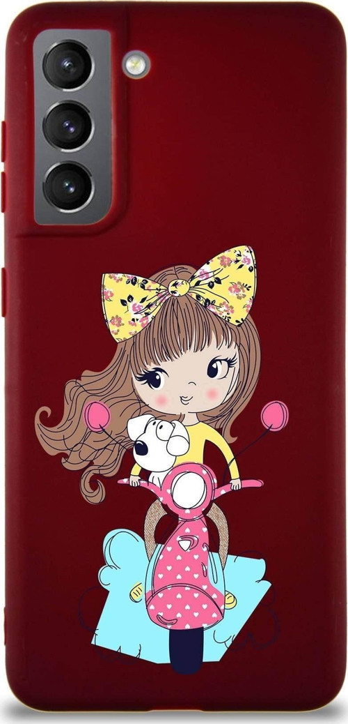 Samsung Galaxy S21 Soft Premier Kapak Vespagirl Tasarımlı Silikon Kılıf - Mürdüm