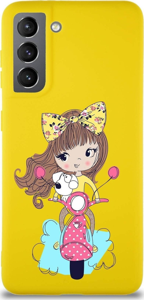Samsung Galaxy S21 Soft Premier Kapak Vespagirl Tasarımlı Silikon Kılıf - Sarı
