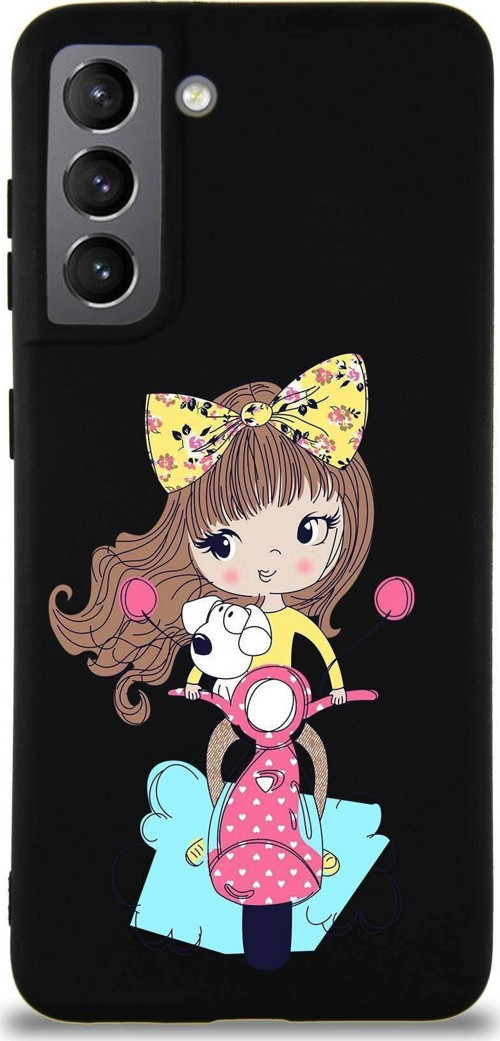 Samsung Galaxy S21 Soft Premier Kapak Vespagirl Tasarımlı Silikon Kılıf - Siyah
