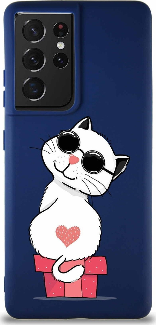 Samsung Galaxy S21 Ultra Soft Premier Kapak Coolcat Tasarımlı Silikon Kılıf - Lacivert