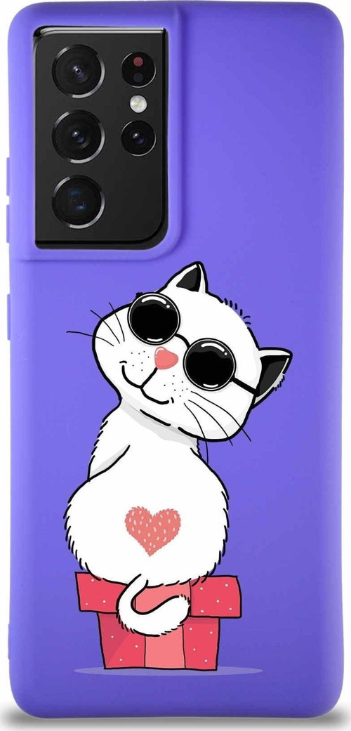 Samsung Galaxy S21 Ultra Soft Premier Kapak Coolcat Tasarımlı Silikon Kılıf - Mor