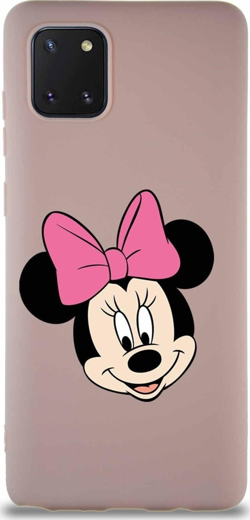 Samsung Galaxy Note 10 Lite Soft Premier Kapak Minnie Mouse-C Tasarımlı Silikon Kılıf - Pudra