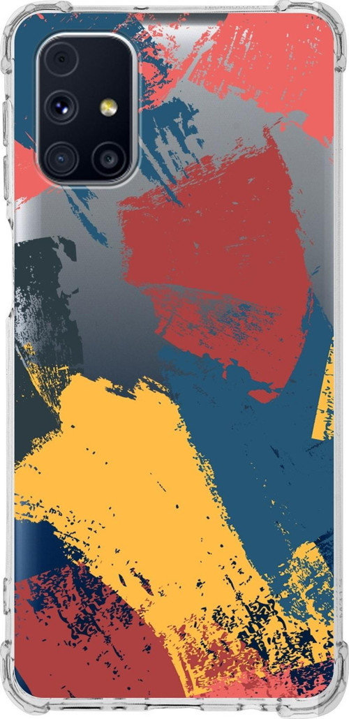 Samsung Galaxy M31S Köşe Korumalı Antişok Kapak Brush Stroke Tasarımlı Şeffaf Silikon Kılıf