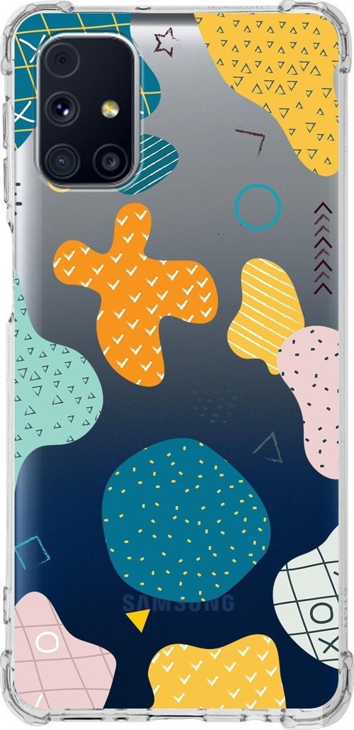 Samsung Galaxy M31S Köşe Korumalı Antişok Kapak Geometrik Şekiller Tasarımlı Şeffaf Kılıf