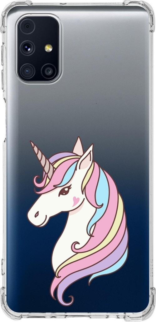 Samsung Galaxy M31S Köşe Korumalı Antişok Kapak Unicorn Tasarımlı Şeffaf Silikon Kılıf