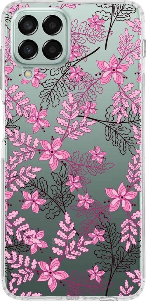 Samsung Galaxy M33 Kapak Floral Pembe Tasarımlı Şeffaf Kılıf