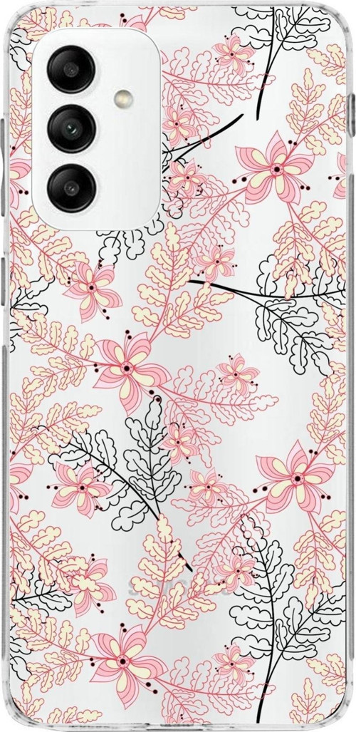 Samsung Galaxy M23 Kapak Floral Kırmızı Tasarımlı Şeffaf Kılıf