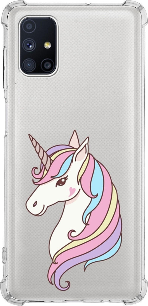 Samsung Galaxy M51 Köşe Korumalı Antişok Kapak Unicorn Tasarımlı Şeffaf Silikon Kılıf