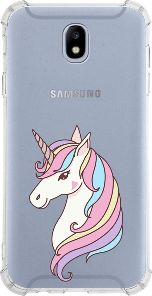 Samsung Galaxy J7 Pro Köşe Korumalı Antişok Kapak Unicorn Tasarımlı Şeffaf Silikon Kılıf
