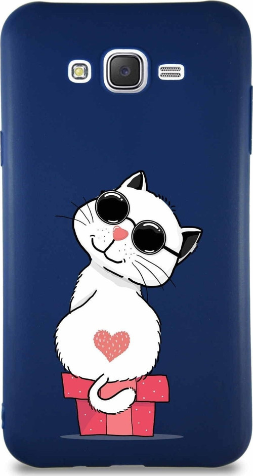 Samsung Galaxy J7 Soft Premier Kapak Coolcat Tasarımlı Silikon Kılıf - Lacivert