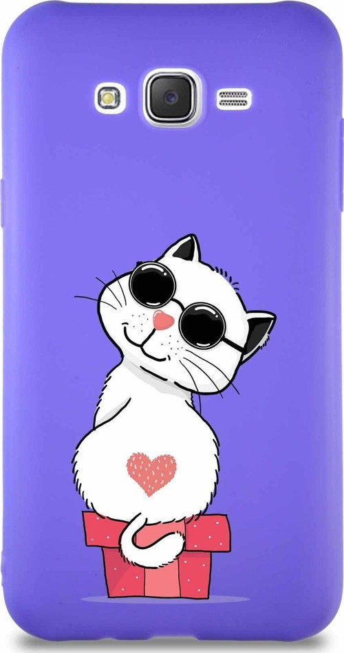 Samsung Galaxy J7 Soft Premier Kapak Coolcat Tasarımlı Silikon Kılıf - Mor