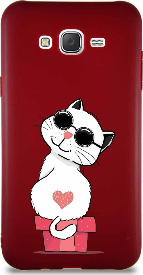 Samsung Galaxy J7 Soft Premier Kapak Coolcat Tasarımlı Silikon Kılıf - Mürdüm