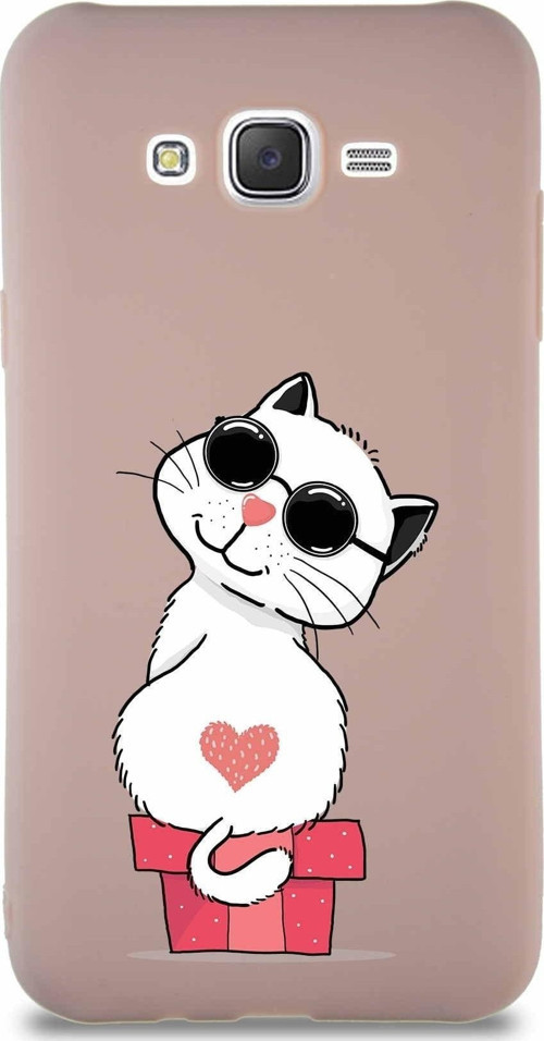 Samsung Galaxy J7 Soft Premier Kapak Coolcat Tasarımlı Silikon Kılıf - Pudra