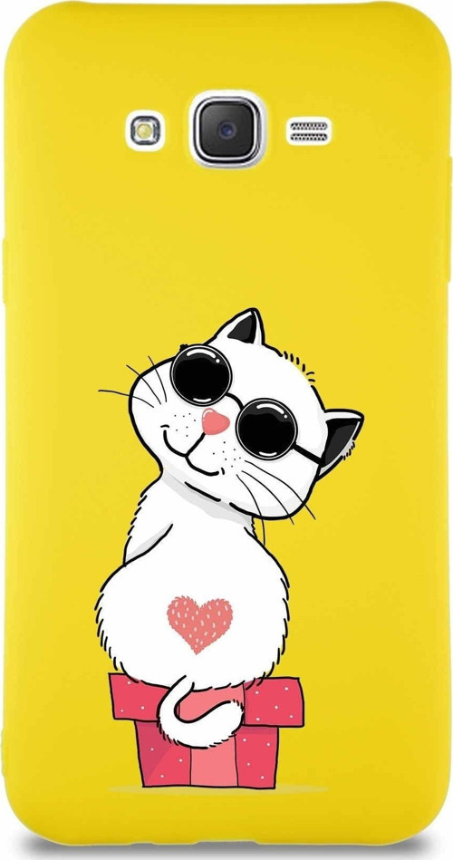 Samsung Galaxy J7 Soft Premier Kapak Coolcat Tasarımlı Silikon Kılıf - Sarı
