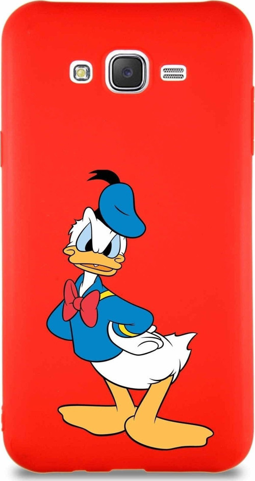 Samsung Galaxy J7 Soft Premier Kapak Donald Duck-D Tasarımlı Silikon Kılıf - Kırmızı
